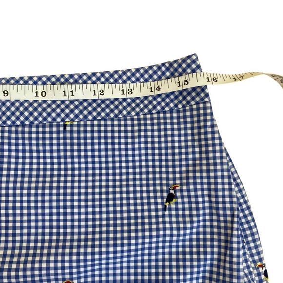 Talbots Sz 8P Blue Gingham Toucan Bird Embroidered Mini Skirt Preppy Fitted - Picture 10 of 16